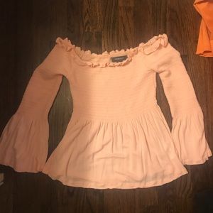 Light pink off the shoulder bell sleeve top